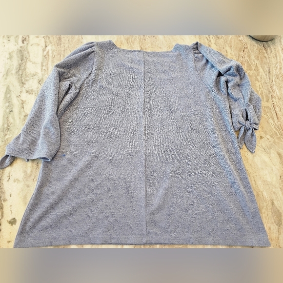 Max Studio 1X Blue Tie Sleeve Textured Knit Top Long Sleeve Pullover - Picture 9 of 10